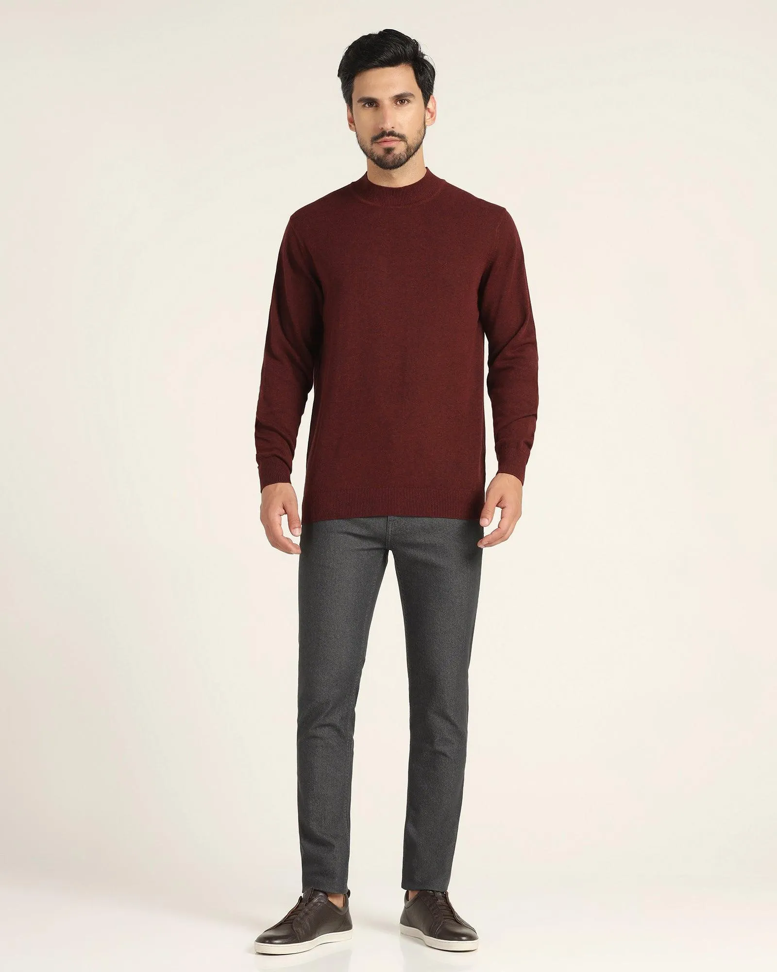 High Neck Wine Solid Sweater - Dexter