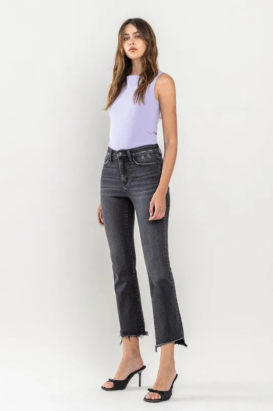 High Rise Raw Hem Crop Flare Jeans *Online Only*