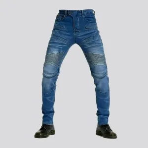 High rise sanded slim fit riding men's jeans