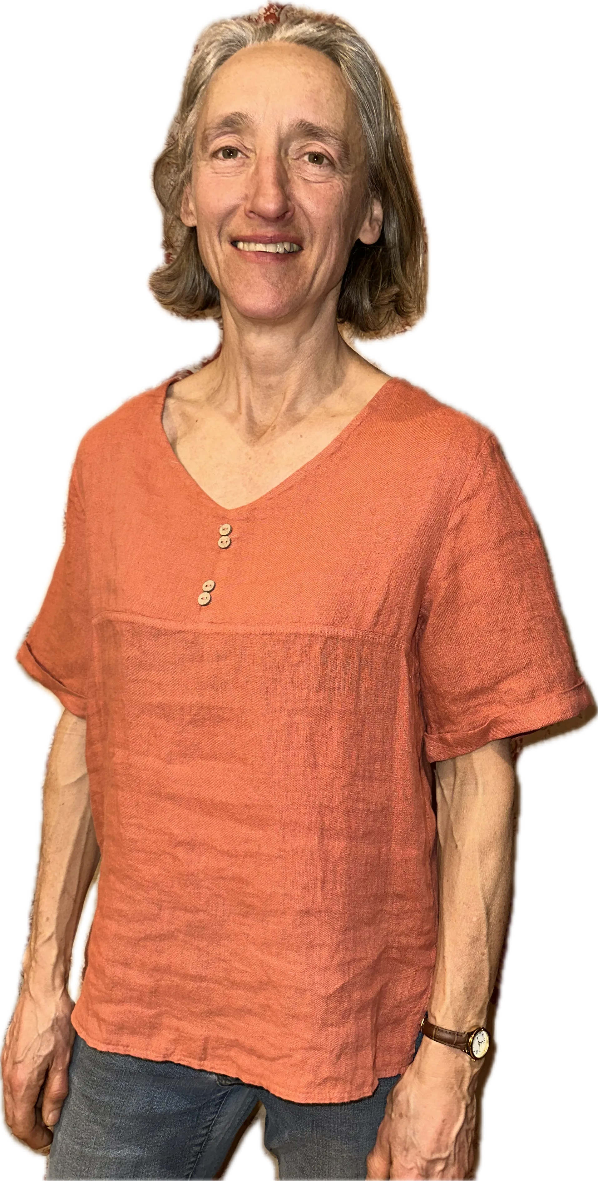 Linen - Short Sleeve Top - Coral