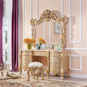 Luxury Modern European Style Glossy Carving Dressing Table