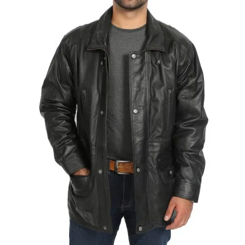 Men Leather Coat Three Quarter