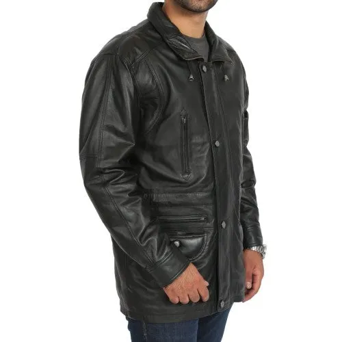 Men Leather Coat Three Quarter