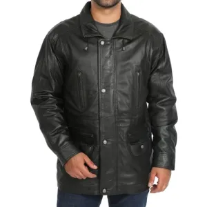 Men Leather Coat Three Quarter