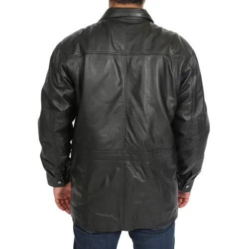 Men Leather Coat Three Quarter