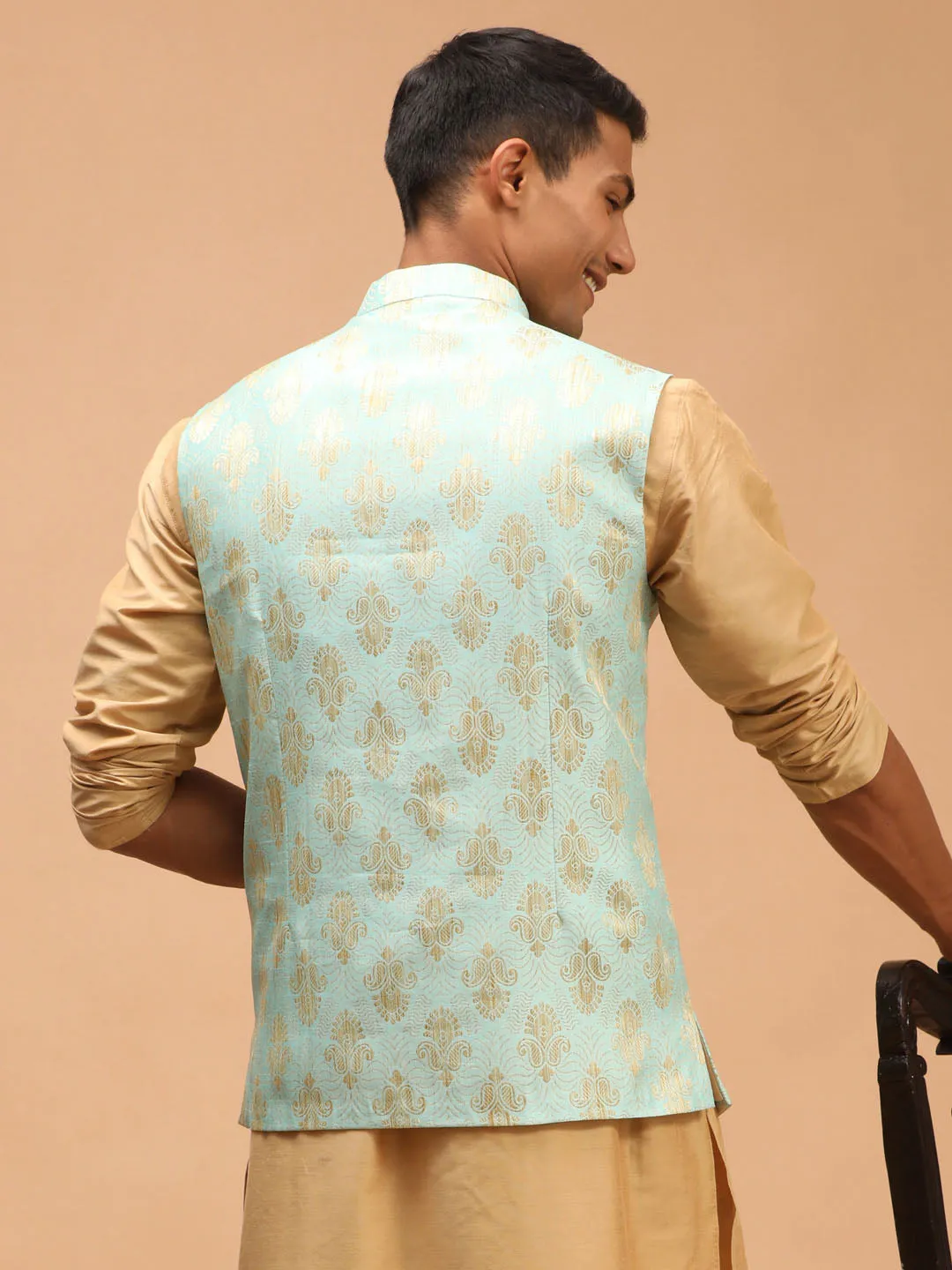 Men's Green Silk Blend Nehru Jacket - Shrestha By Vastramay