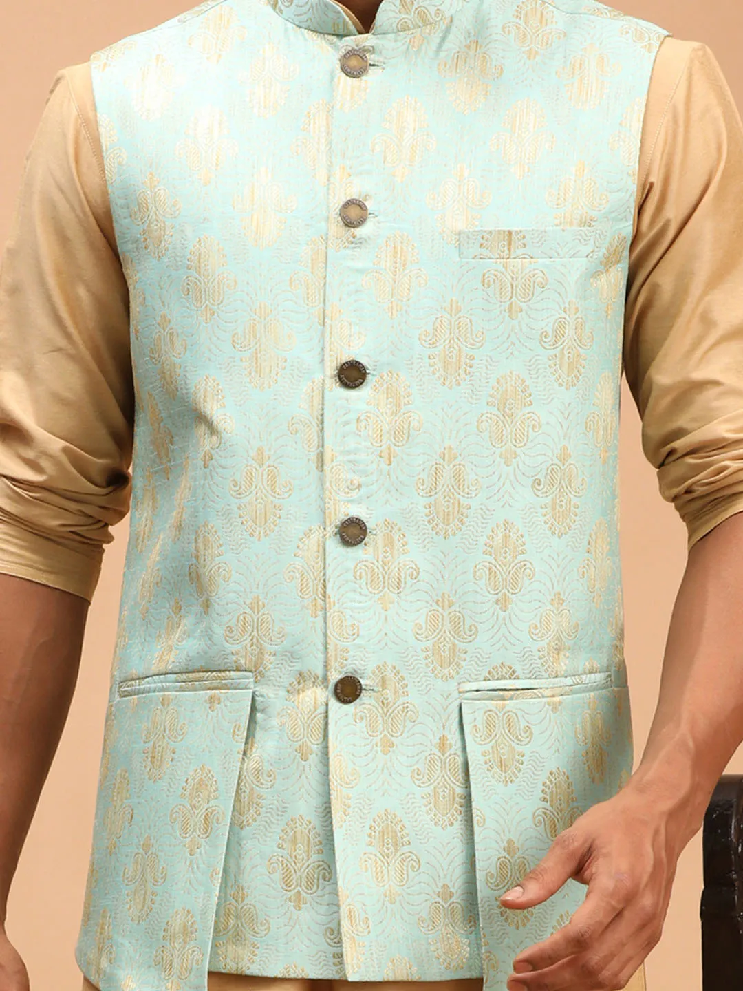 Men's Green Silk Blend Nehru Jacket - Shrestha By Vastramay