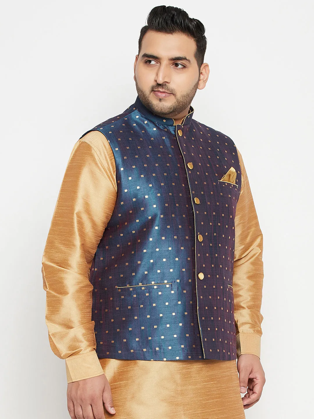 Men's Plus Blue Nehru Jacket - Vastramay