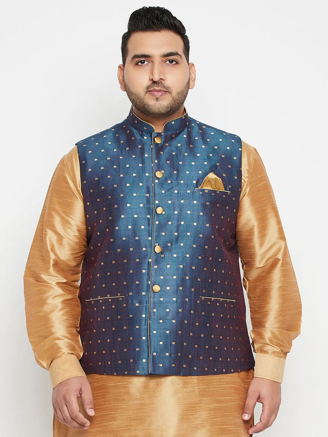 Men's Plus Blue Nehru Jacket - Vastramay