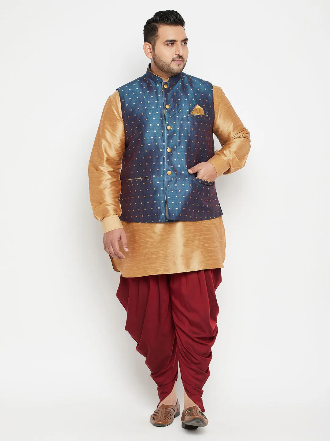 Men's Plus Blue Nehru Jacket - Vastramay