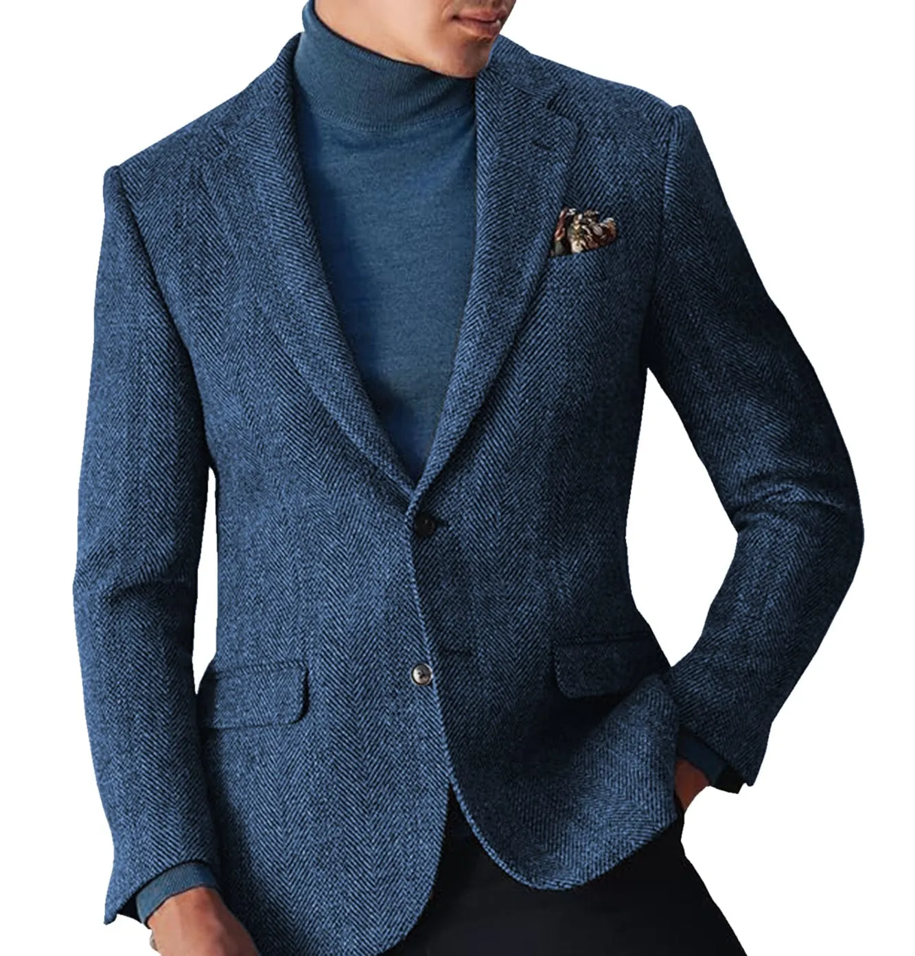 Men's winter Leisure Wool Herringbone Tweed Formal Notch Lapel Blazer