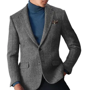 Men's winter Leisure Wool Herringbone Tweed Formal Notch Lapel Blazer