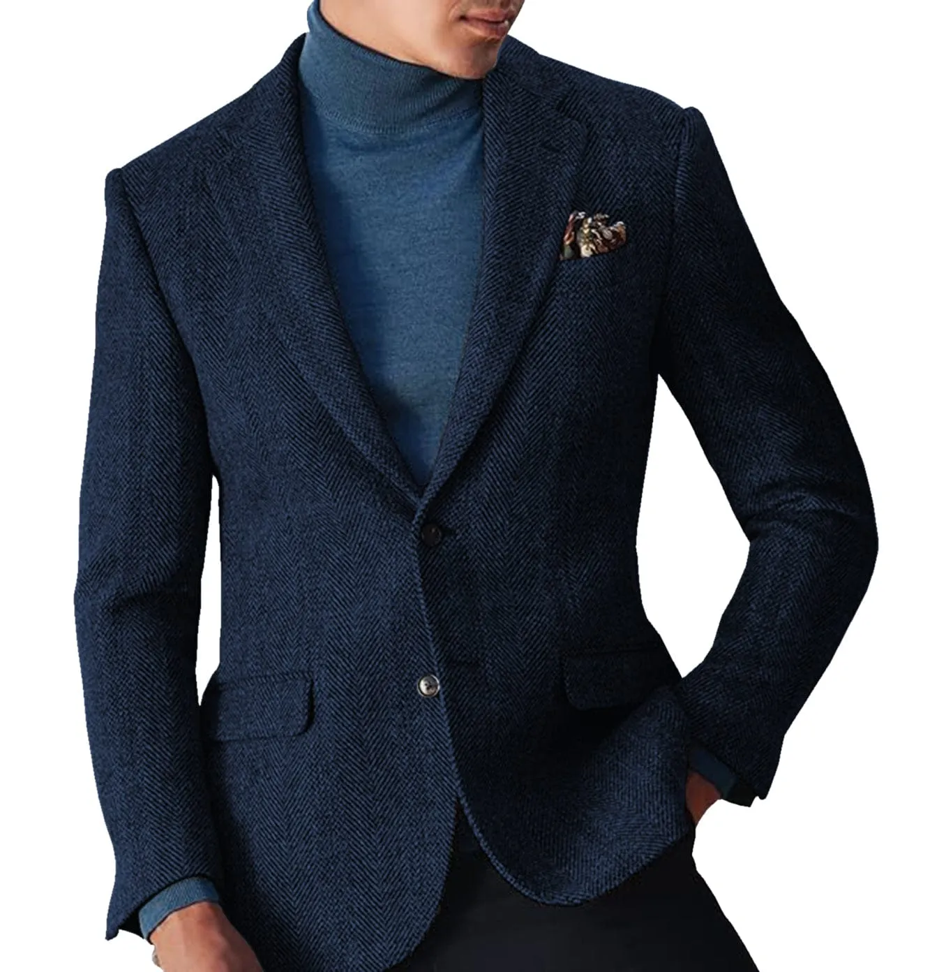 Men's winter Leisure Wool Herringbone Tweed Formal Notch Lapel Blazer