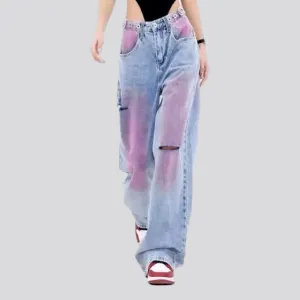 Mid-waist women's painted jeans