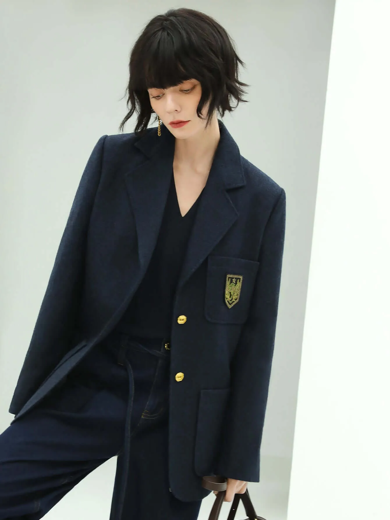 Navy Double Button British Style College Coat