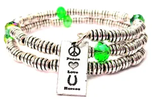 Peace Love Horses Curly Coil Wrap Style Bangle Bracelet