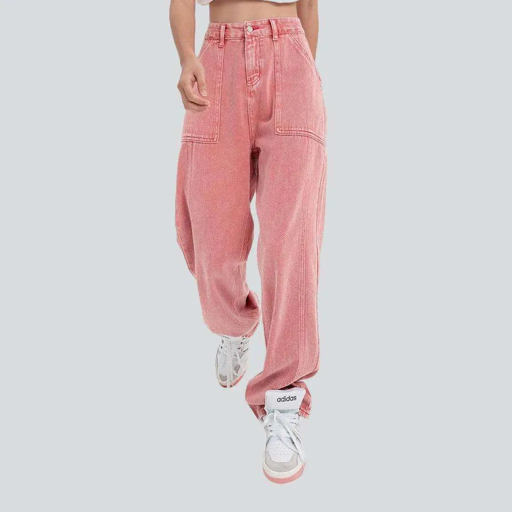 Pink stylish women's baggy jeans