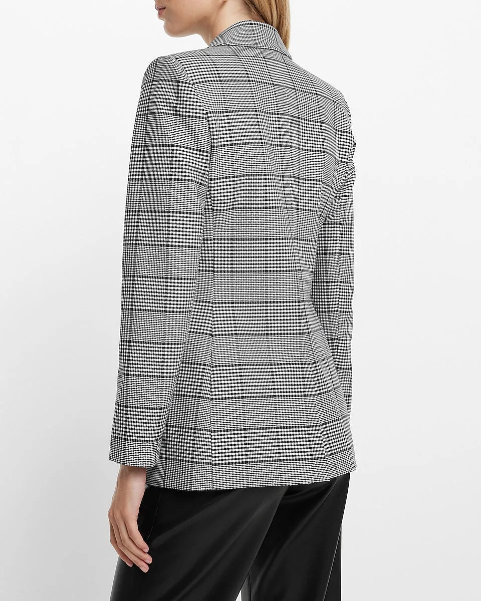 Plaid Peak Lapel Double Breasted Blazer in Gray Print