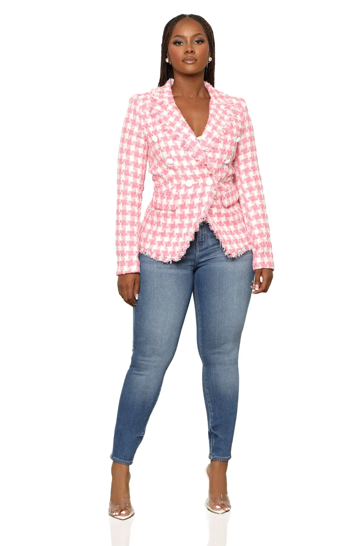 Professional Houndstooth Blazer (Pink)