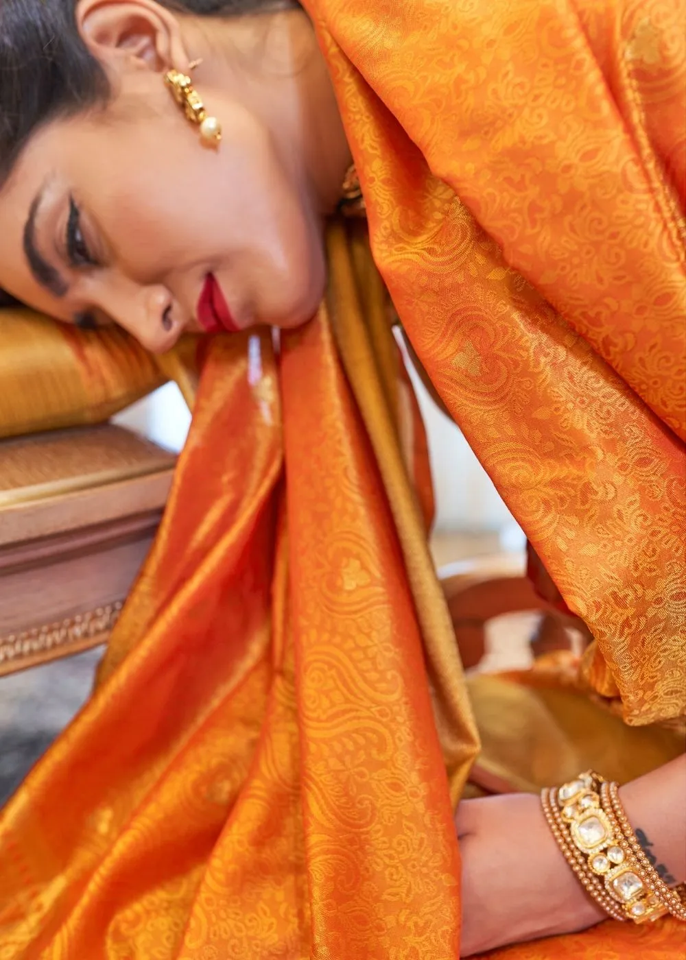 Pumpkin Orange Ultra Soft Kanjivaram Silk Saree with Zari  Border and Pallu