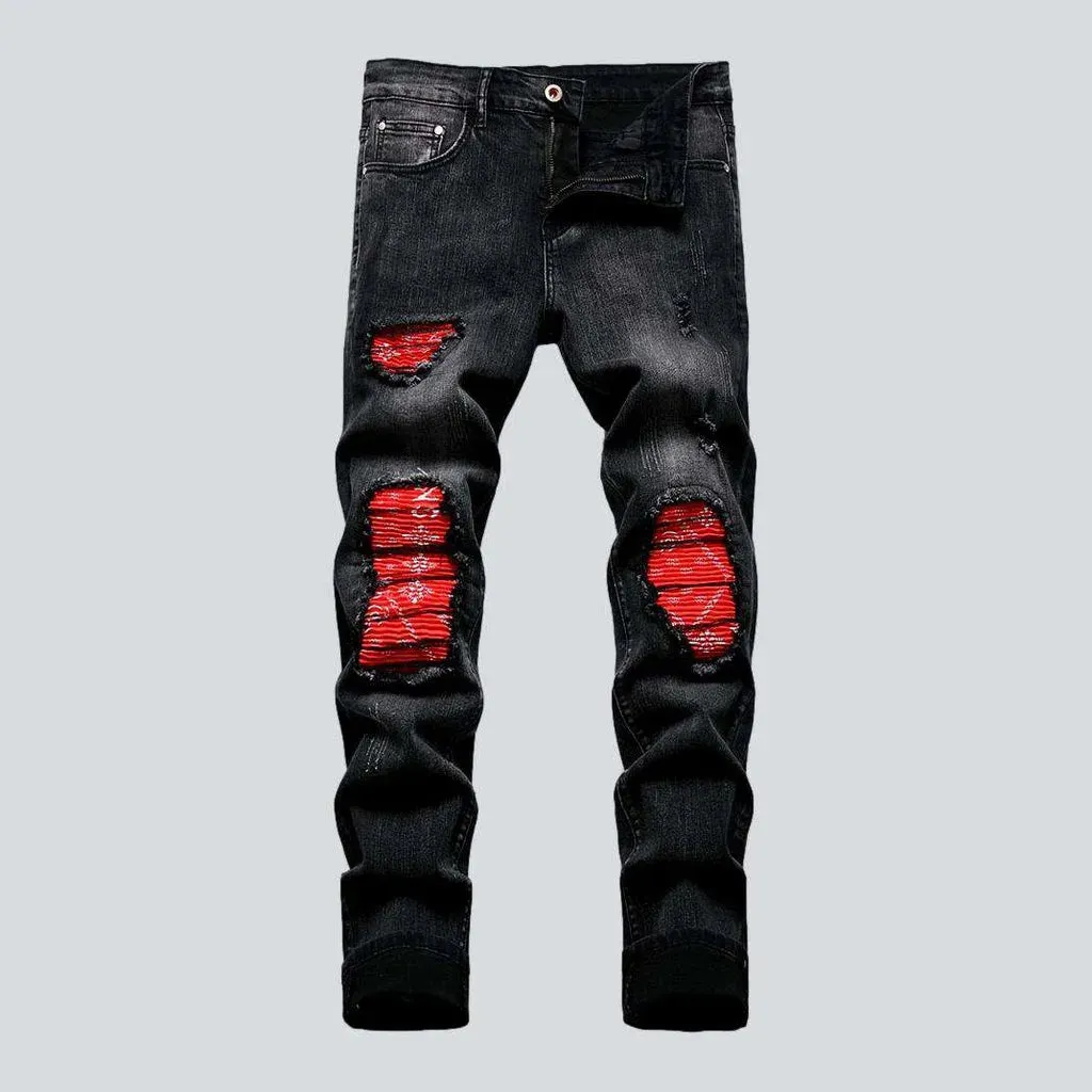 Red knees men's moto jeans