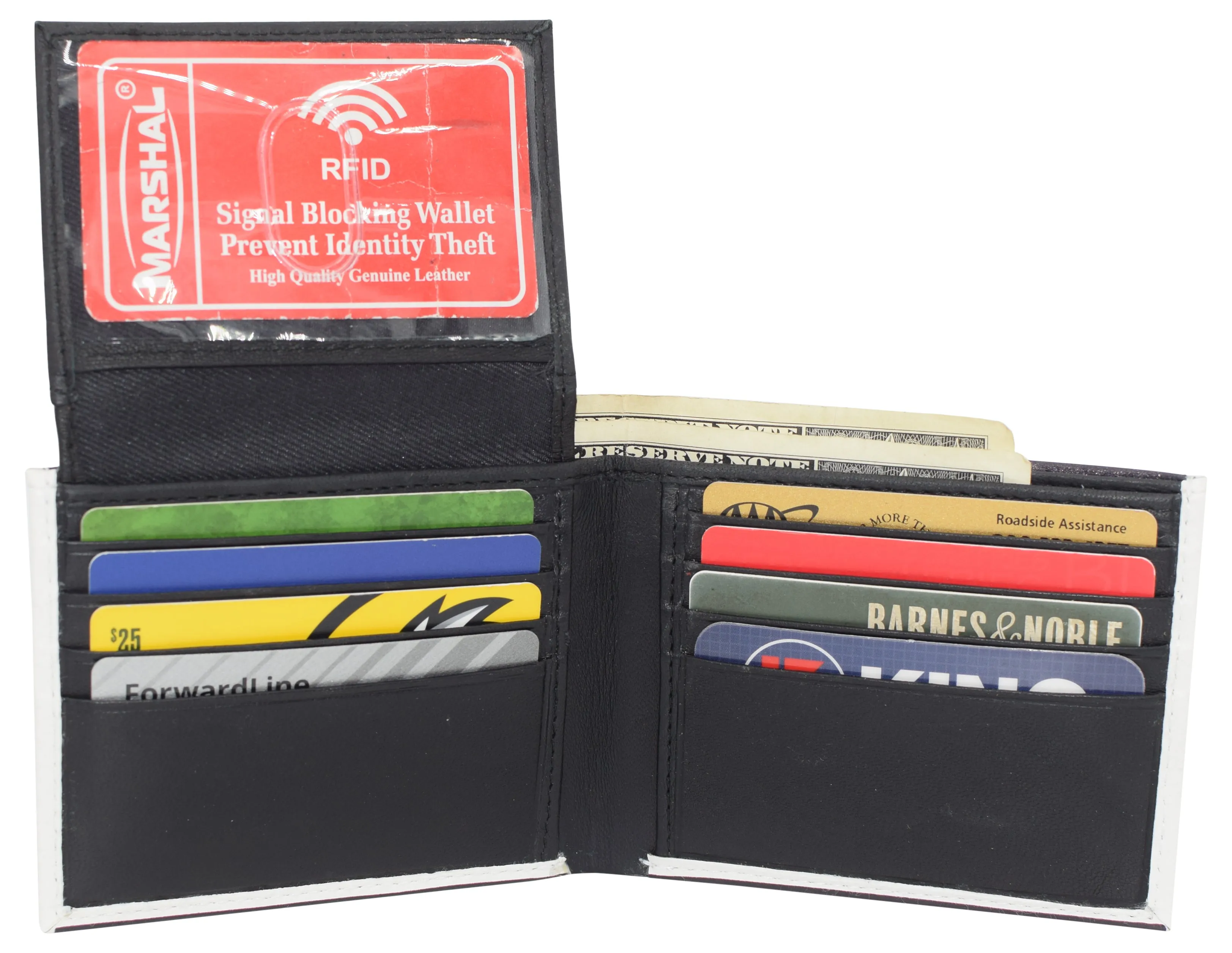 RFID Blocking Genuine Leather Printed Theme Bifold Wallets with Gift box for men