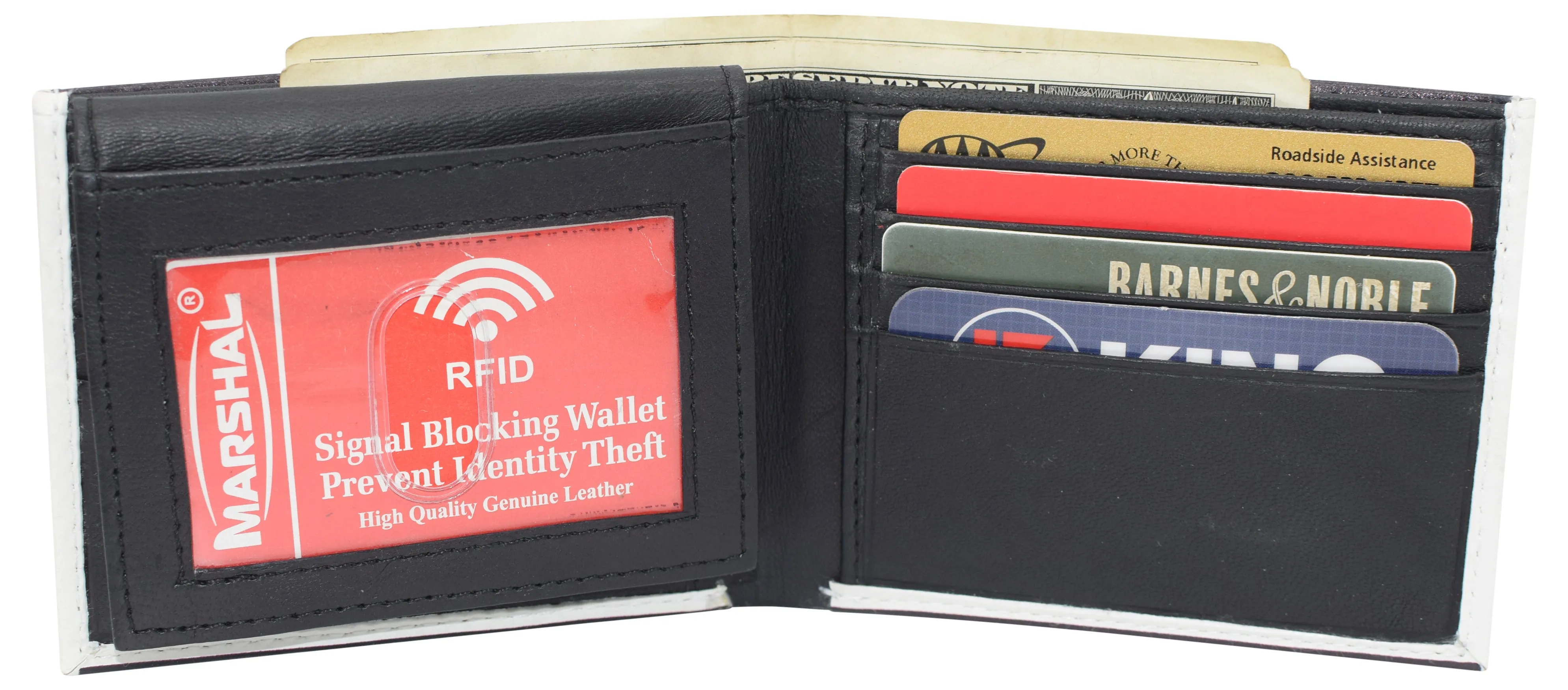 RFID Blocking Genuine Leather Printed Theme Bifold Wallets with Gift box for men