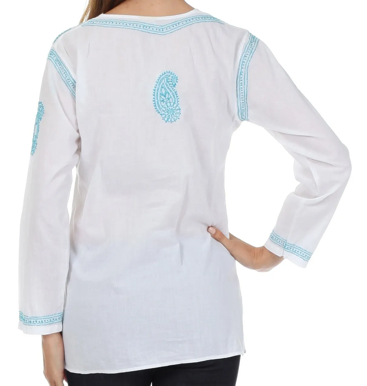 Sakkas Paisley Embroidered Cotton Long Sleeve Blouse