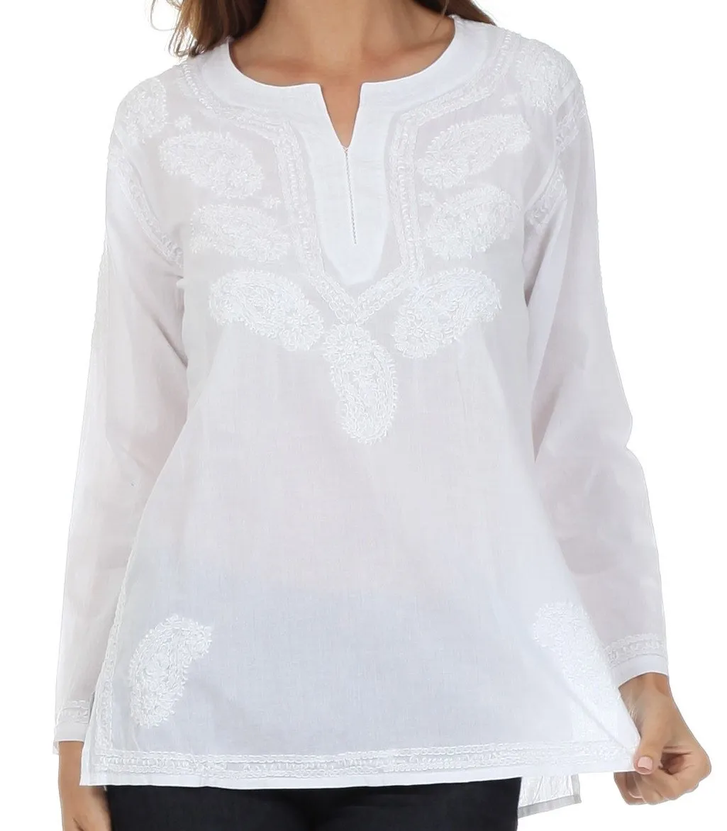 Sakkas Paisley Embroidered Cotton Long Sleeve Blouse