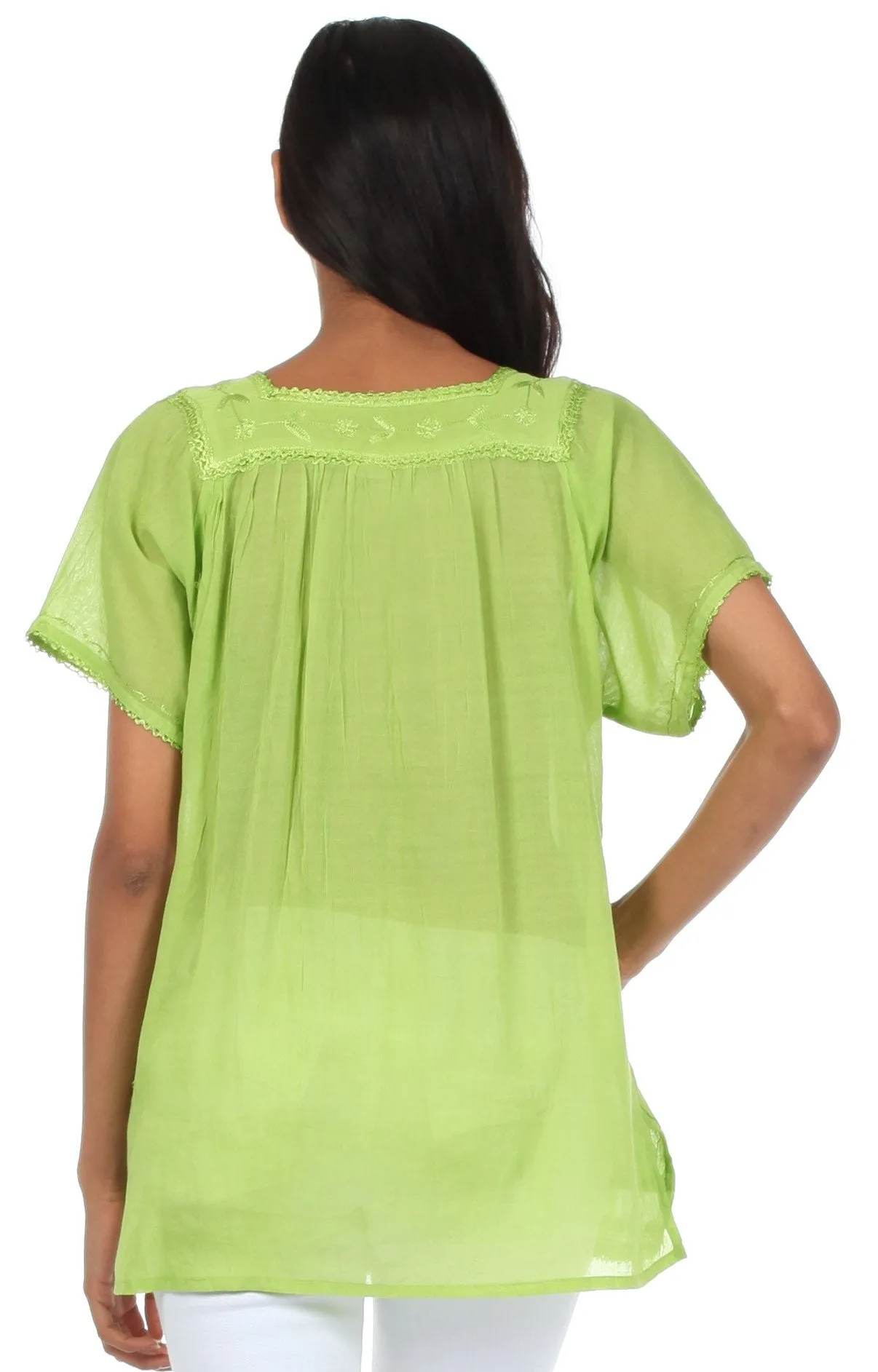 Sakkas Square Neck Button Detail Semi-Sheer Gauzy Cotton Blouse