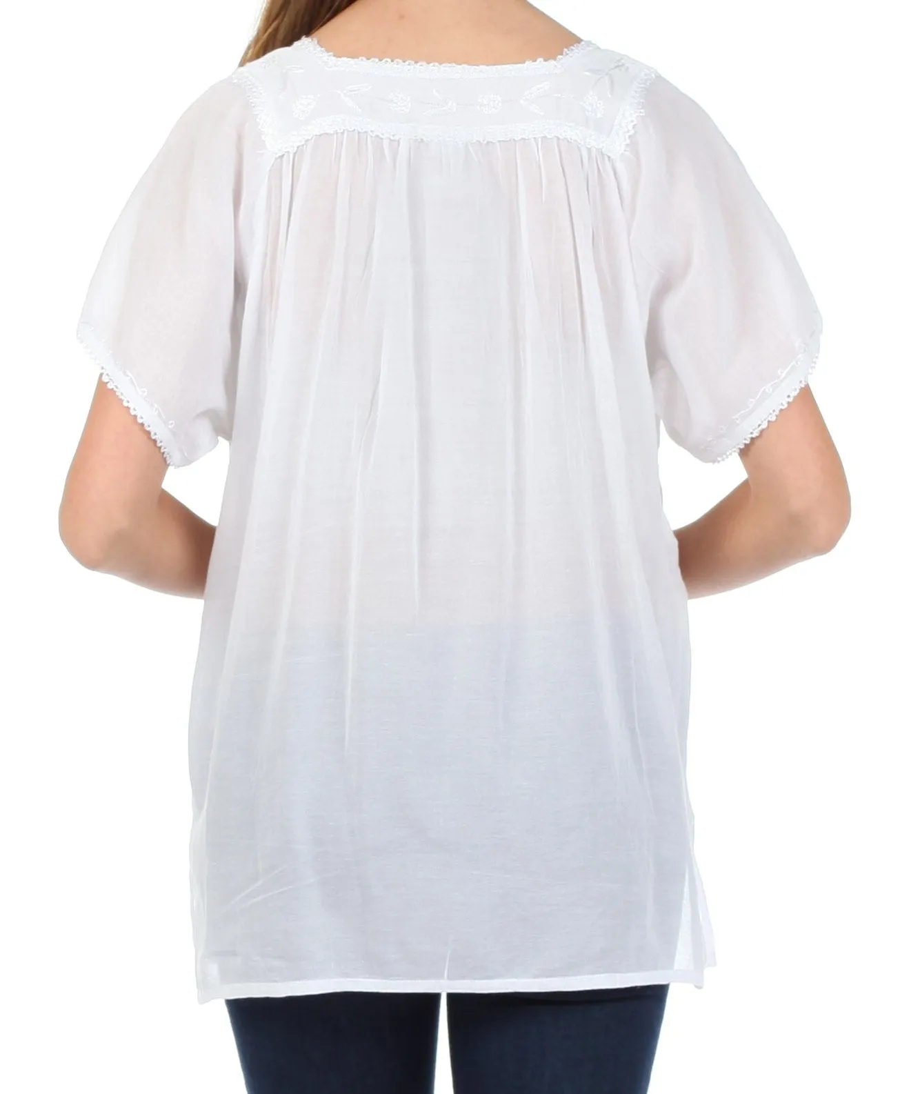 Sakkas Square Neck Button Detail Semi-Sheer Gauzy Cotton Blouse