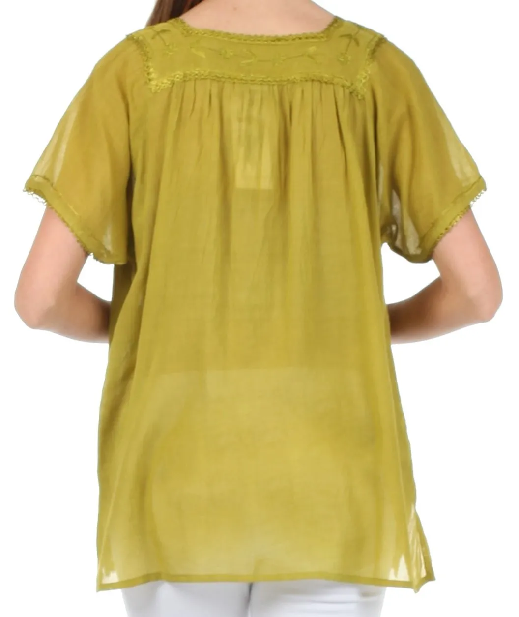 Sakkas Square Neck Button Detail Semi-Sheer Gauzy Cotton Blouse