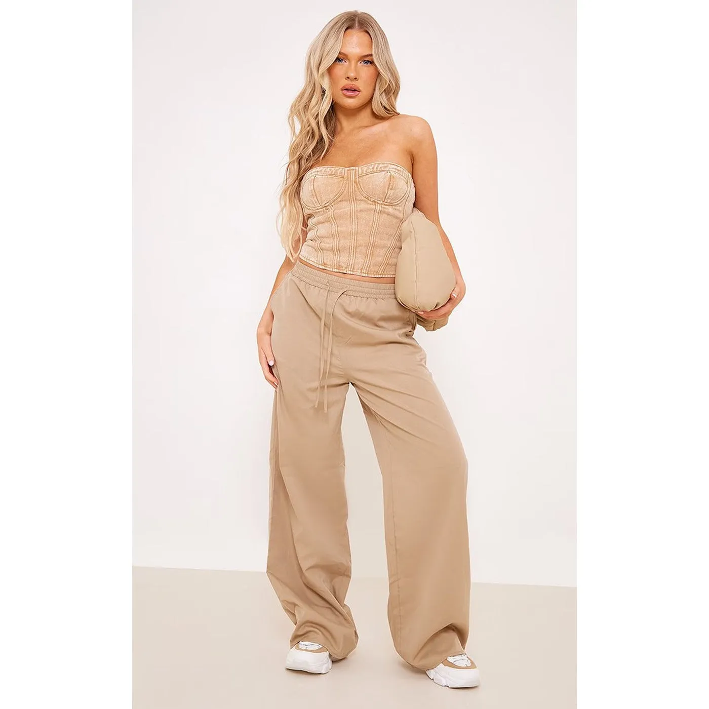 Sand Soft Tailored Wide Leg Trousers