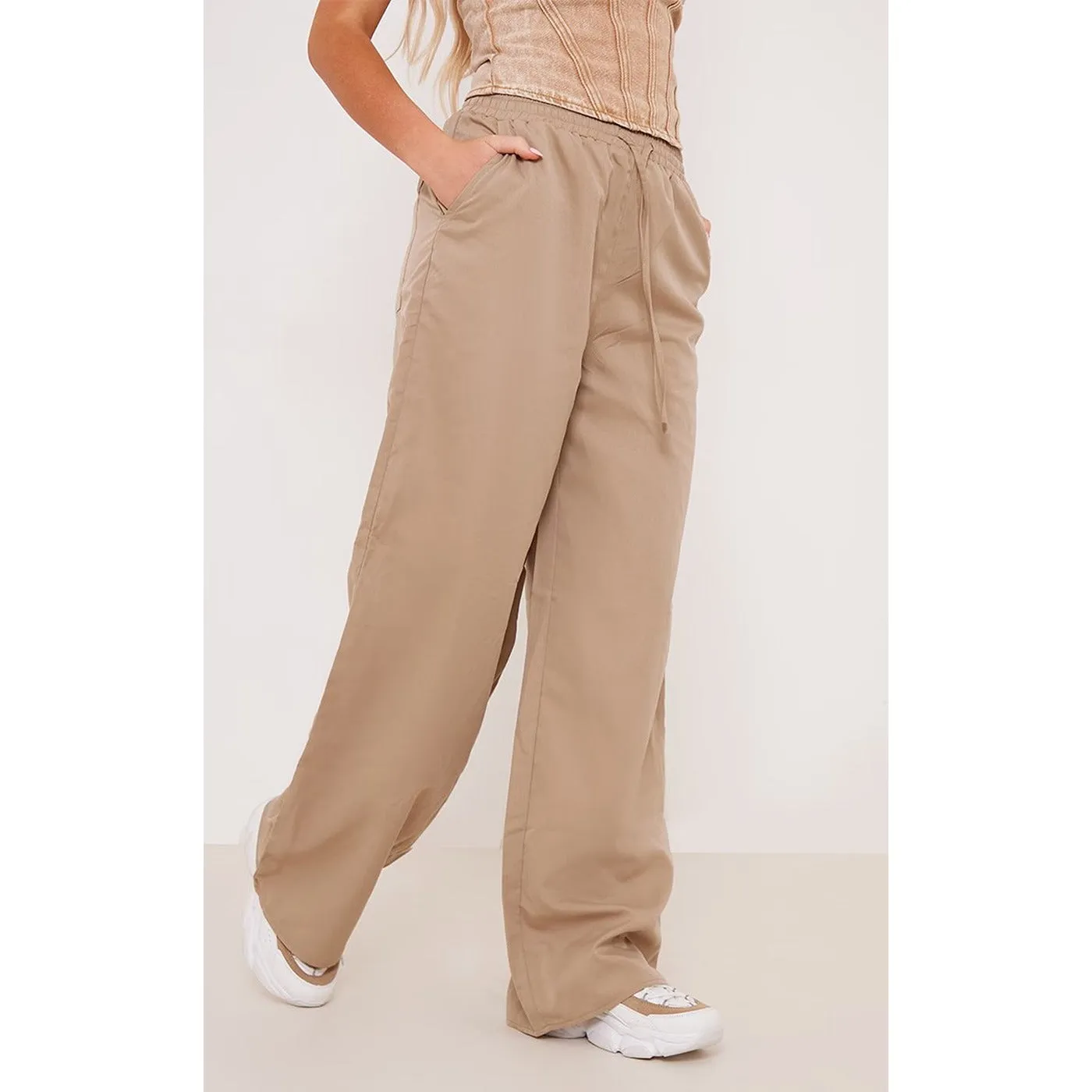 Sand Soft Tailored Wide Leg Trousers