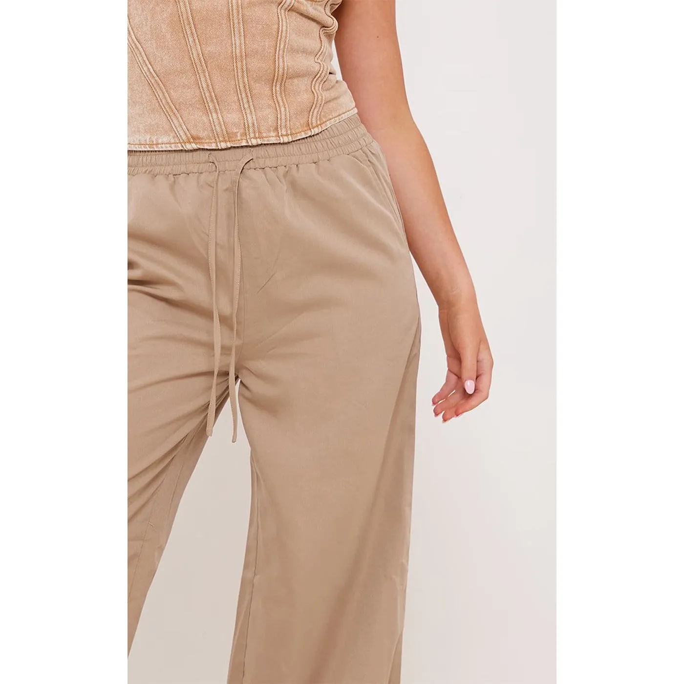 Sand Soft Tailored Wide Leg Trousers