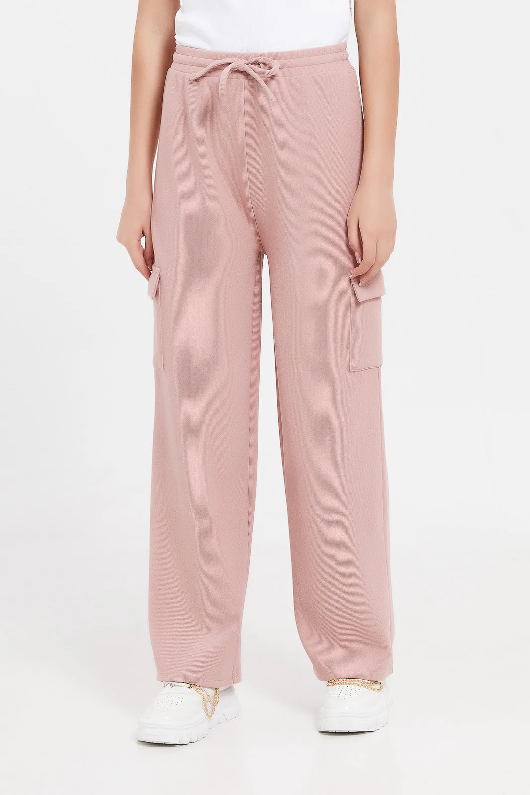 Senior Girls Pink Wide leg Pants With Cargo Pocket