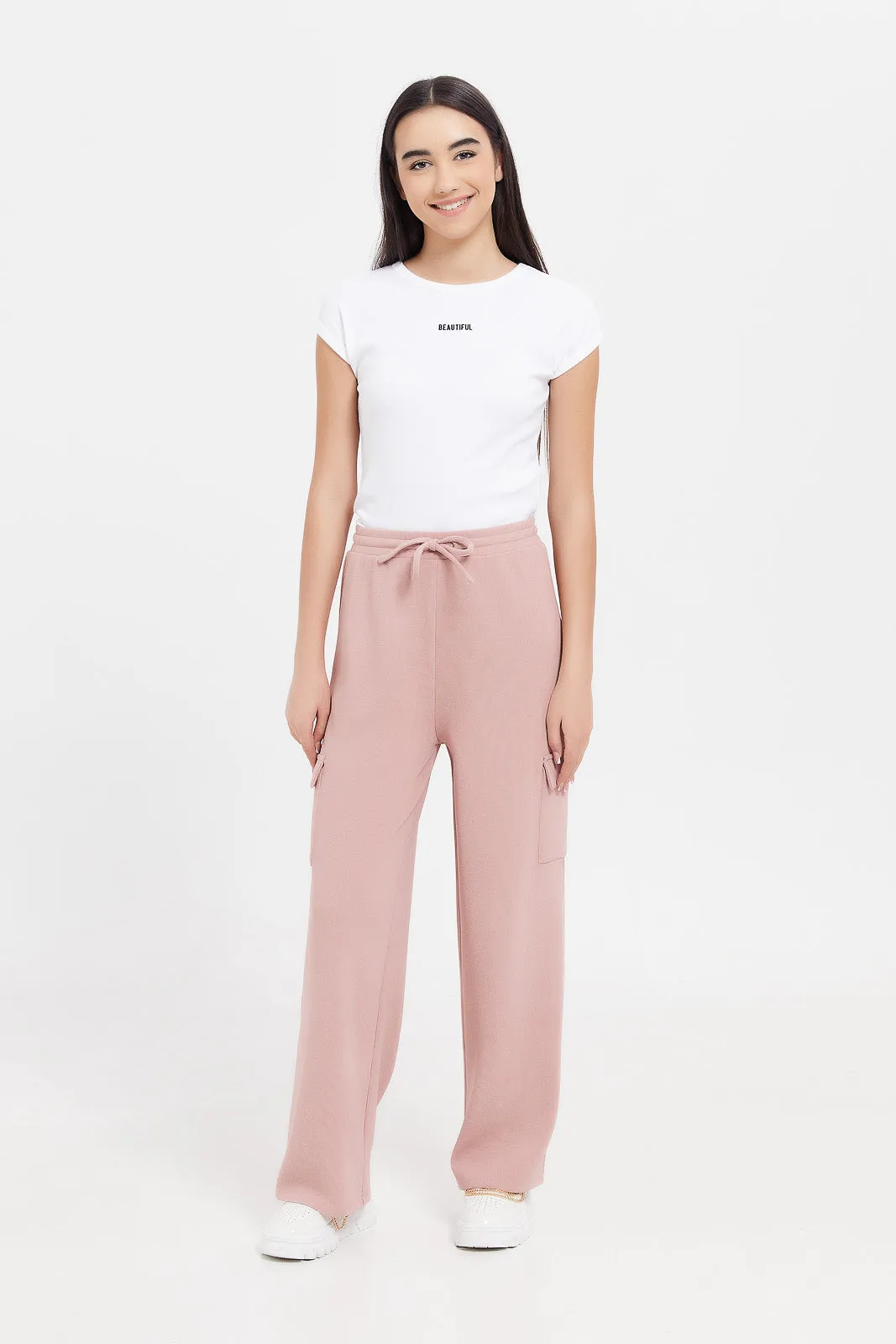 Senior Girls Pink Wide leg Pants With Cargo Pocket