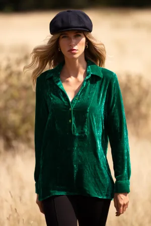 Silk Velvet Shirt In Emerald Green