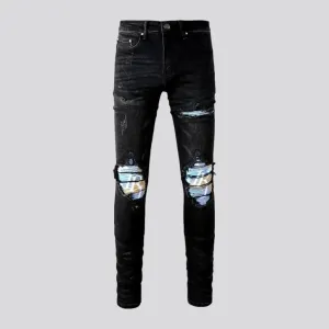 Skinny fit color-patch men's jeans