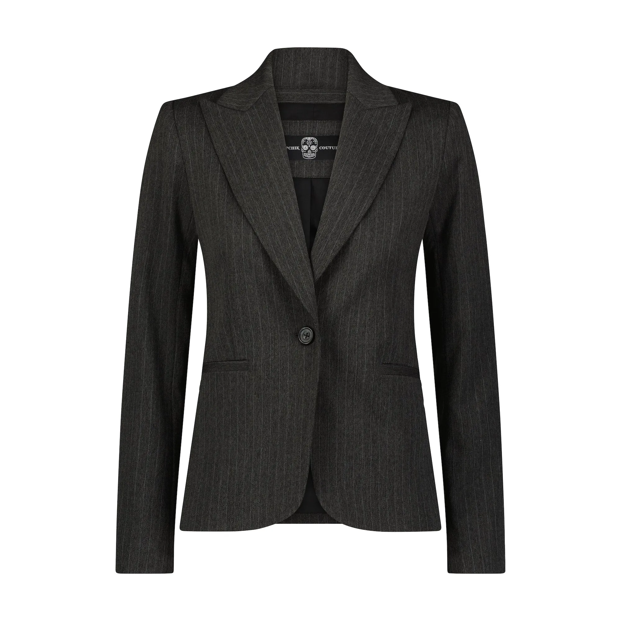 Skull Crown Pinstripe Blazer - Charcoal