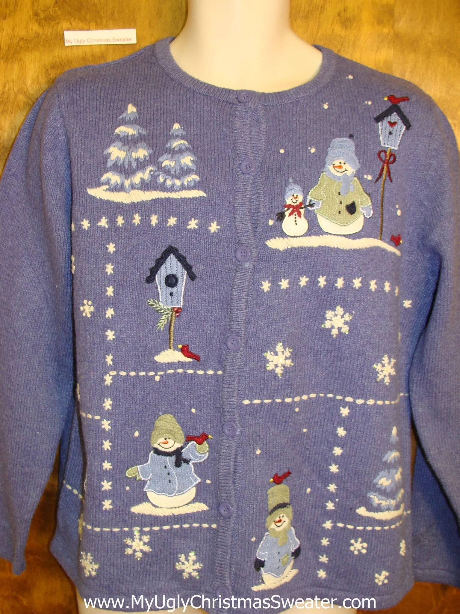 Snowmen and Birdhouses Ugly Christmas Sweater Cardigan