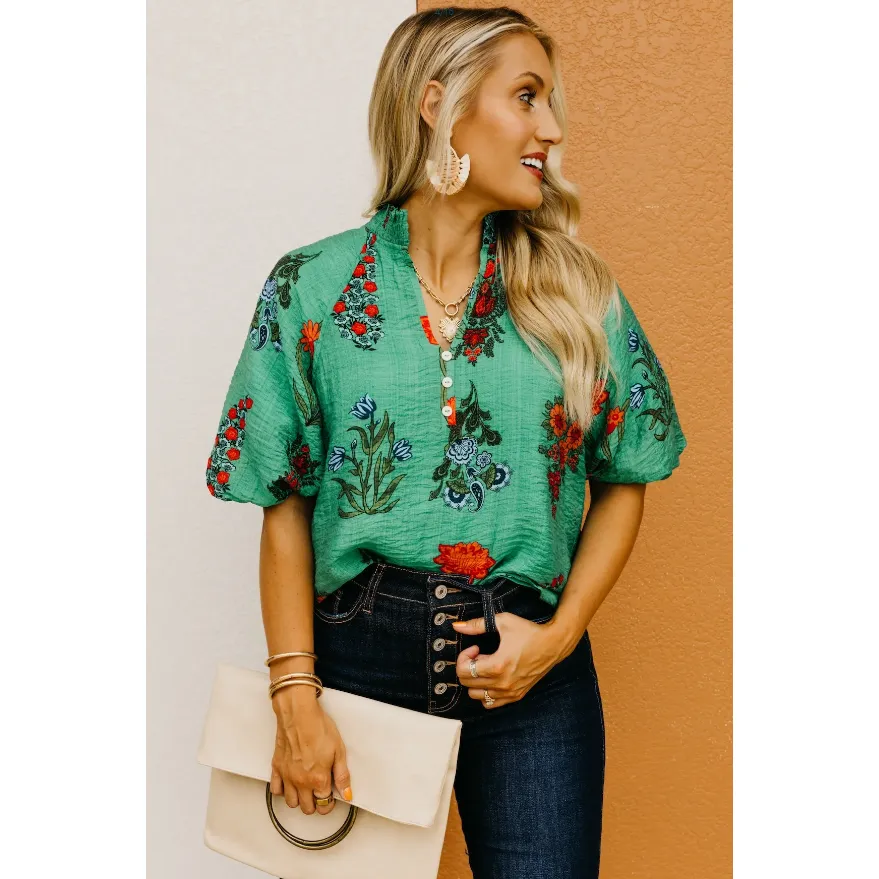 Sylvania Puff Sleeve Floral Blouse