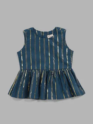 Utsa Kids Blue Zari Striped Peplum Top (2 - 8yrs)