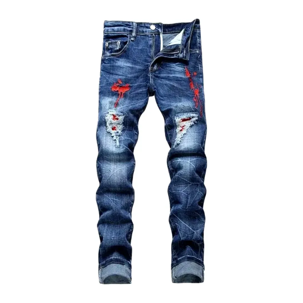 Whiskered painted fashion men's jeans