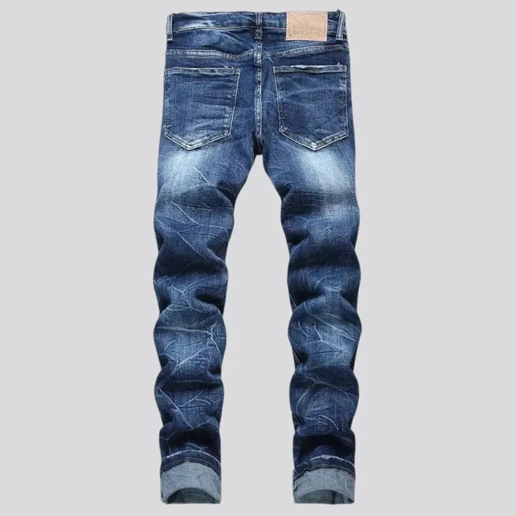 Whiskered painted fashion men's jeans