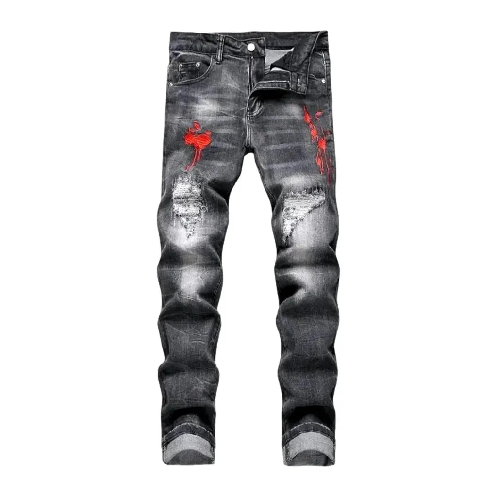 Whiskered painted fashion men's jeans