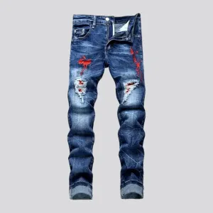 Whiskered painted fashion men's jeans