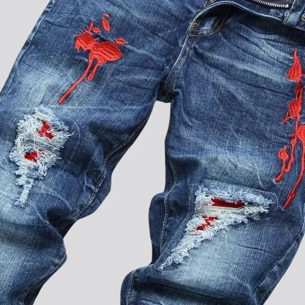 Whiskered painted fashion men's jeans