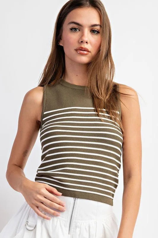 Women's Lightweight Knit Tank Striped | Olive Green