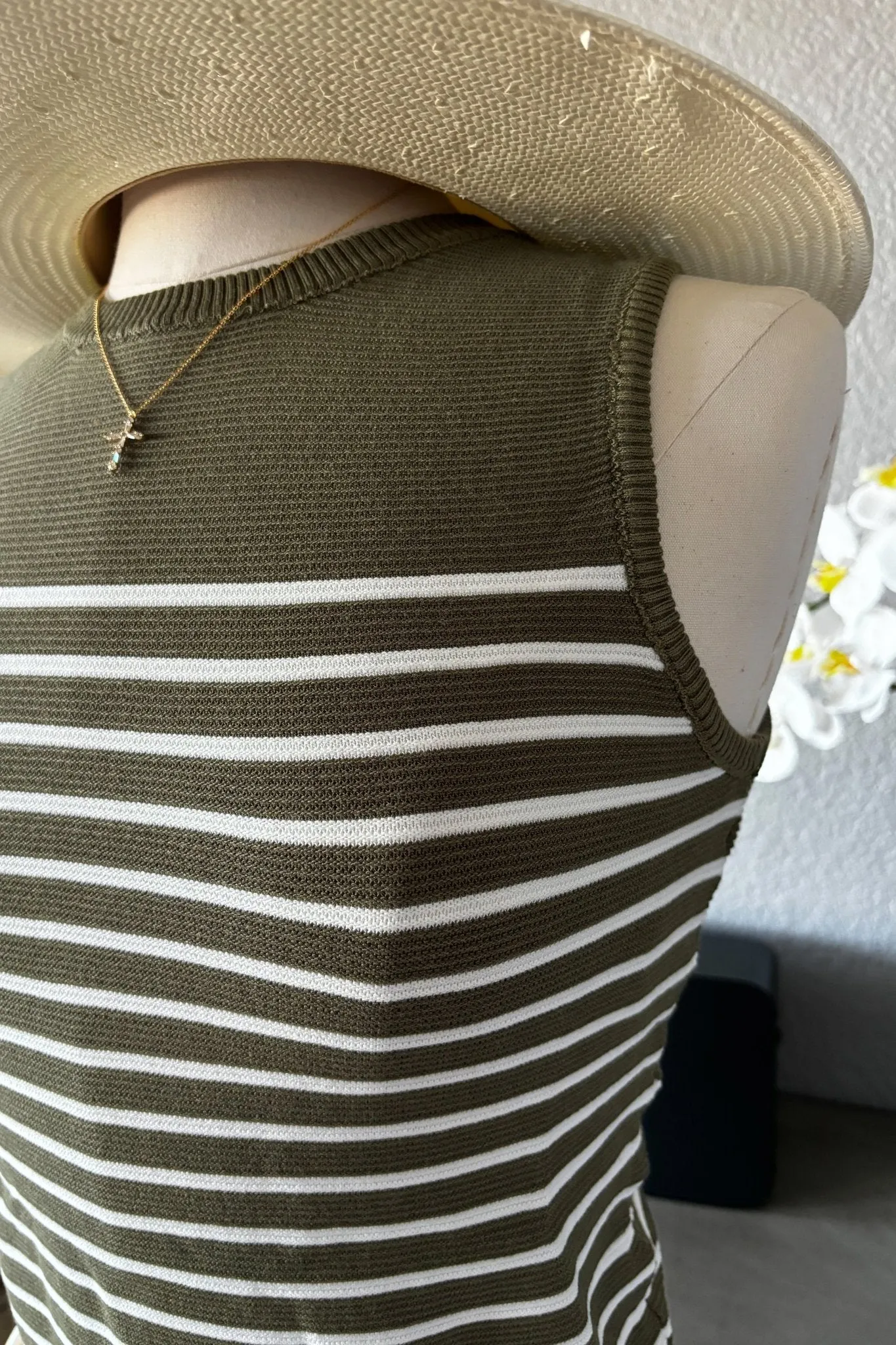 Women's Lightweight Knit Tank Striped | Olive Green